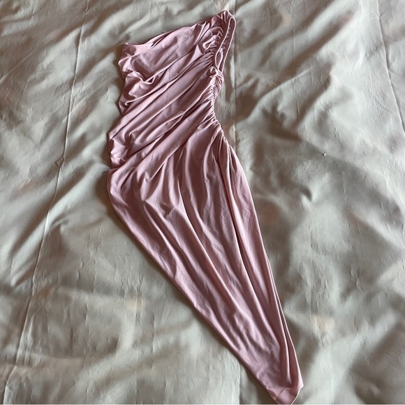 Norma Kamali - Baby Pink Blush One Shoulder Mini Dress Diana Gown Size S/36 - Picture 5 of 8